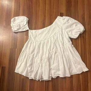 NWT showpo white asymmetrical babydoll cotton linen dress puffy sleeves size 16